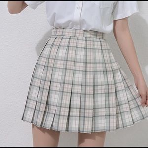 pleated mini skirt (green x white)